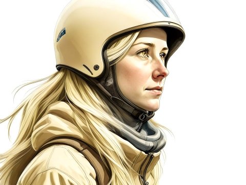 Realistic Portrait of Woman Wearing Helmet