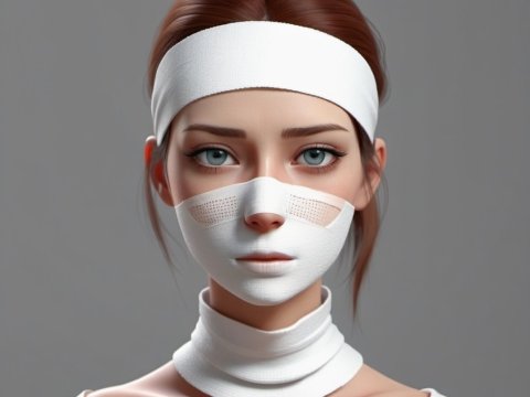 Realistic Portrait of Woman with White Bandages and Headband