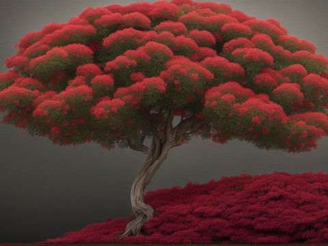 Realistic Red Flower Tree with Twisted Trunk