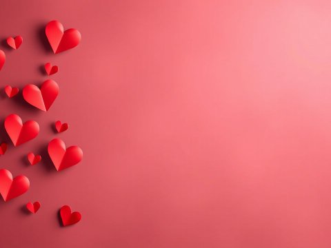 Realistic Red Paper Hearts on Pink Background for Valentine's Day