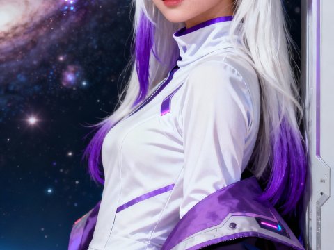 Realistic Sci-Fi Portrait of a Purple-Horned Elf in Space