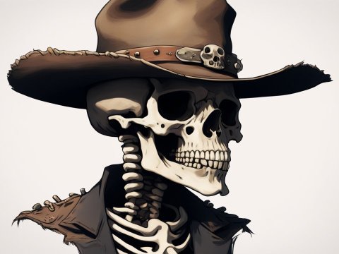Realistic Skeleton Cowboy with Hat and Jacket