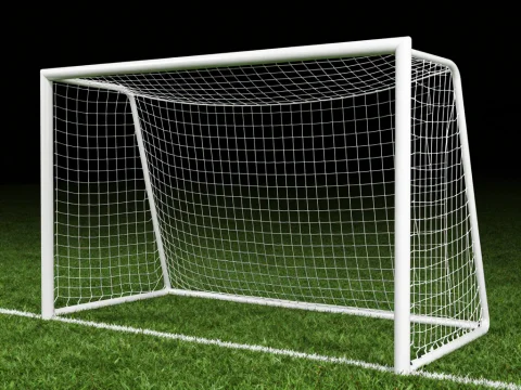 Realistic Soccer Goal on Grass Field at Night