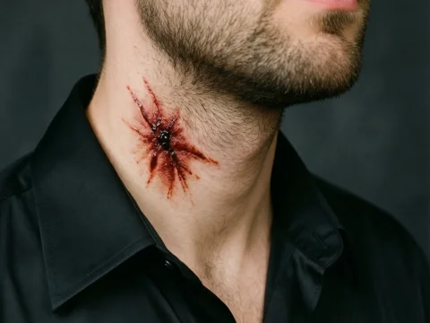 Realistic Spider Bite Wound on Man's Neck