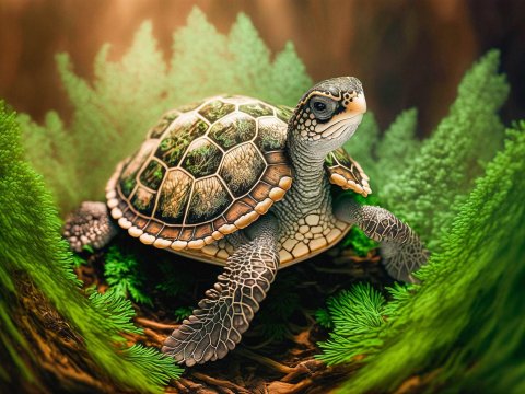 Realistic Turtle in Lush Forest Environment