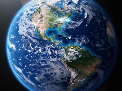 Realistic View of Earth from Space with Melting Ice Caps