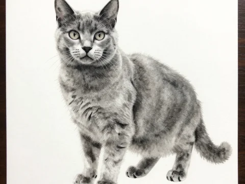 Realistic Watercolor Painting of a Gray Tabby Cat