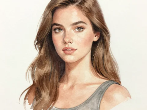 Realistic Watercolor Portrait of a Young Woman