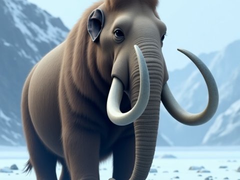 Realistic Woolly Mammoth in Icy Mountain Landscape