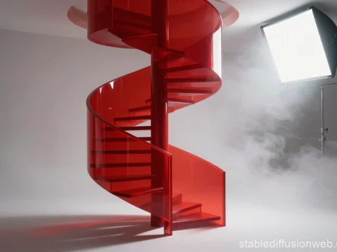 Red Acrylic Spiral Staircase in Studio Lighting