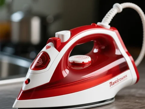 Red and White Modern Electric Iron on Kitchen Counter