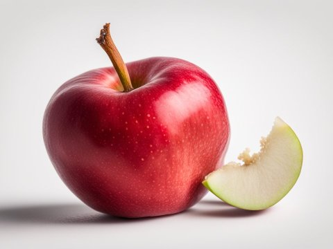Red Apple with a Bite and Slice on White Background
