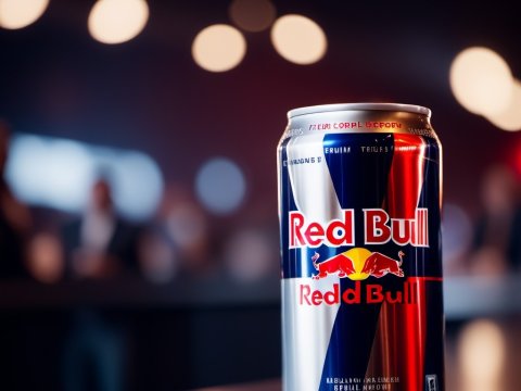 Red Bull Energy Drink Can on Bar Counter