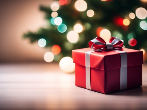 Red Christmas Gift Box with White Ribbon and Bow