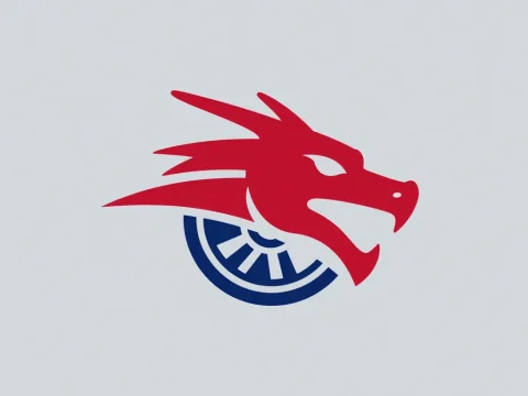 Red Dragon Head Logo with Blue Car Wheel