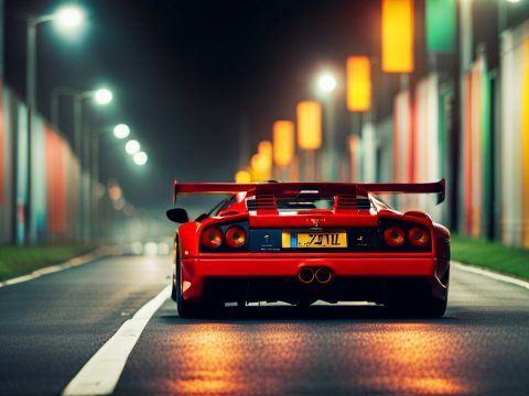 Red Ferrari F40 on a Vibrant Night Road
