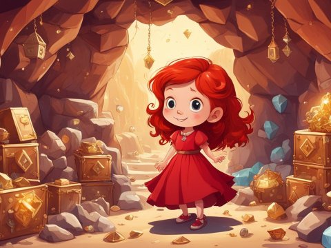 Red-Haired Girl in Treasure Cave