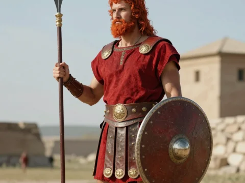 Red-Haired Greek Warrior in Ancient Armor