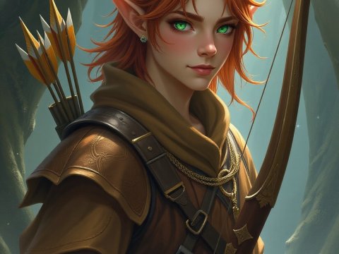 Red-Haired Male Elf Archer in Enchanted Forest