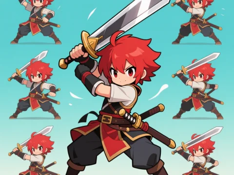 Red-Haired Swordsman in Dynamic Anime Style