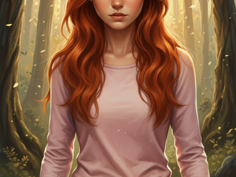 Red-Haired Woman in Enchanted Forest