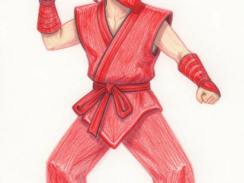 Red Ninja Throwing Shuriken Illustration