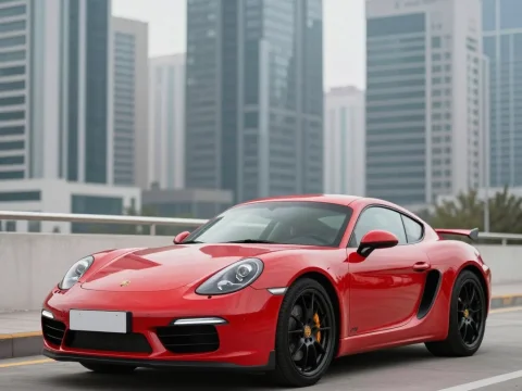 Red Porsche Cayman GTS in Urban Setting