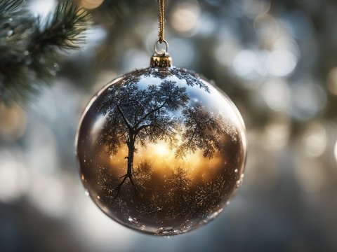 Reflective Christmas Ornament with Tree Silhouette
