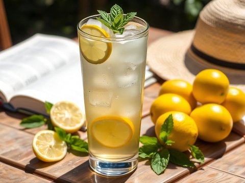 Refreshing Glass of Lemon Iced Tea on a Sunny Day