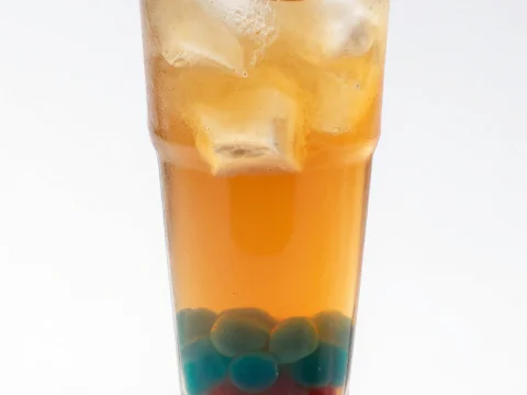 Refreshing Iced Bubble Tea with Colorful Tapioca Pearls