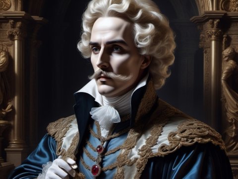 Regal 18th Century Nobleman Portrait in Baroque Setting