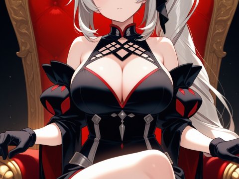 Regal Anime Girl Sitting on Ornate Throne