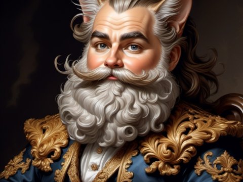 Regal Anthropomorphic Cat Man in Ornate Historical Attire