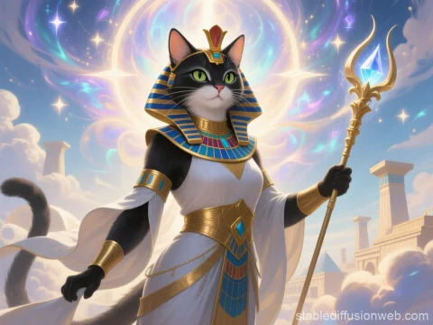Regal Cat Cleric in Ancient Egyptian Attire