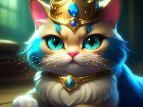 Regal Cat with Crown and Blue Gemstones