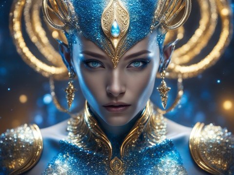 Regal Female Alien with Blue and Gold Ornamentation