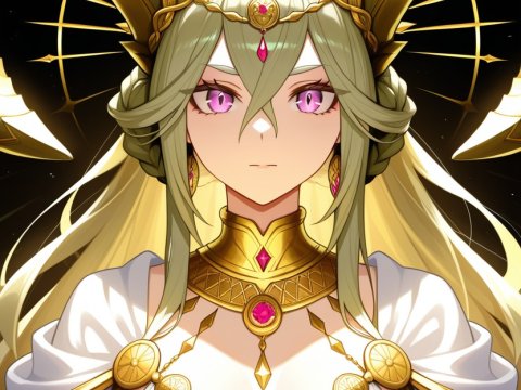 Regal Goddess with Golden Crown and Pink Crystals