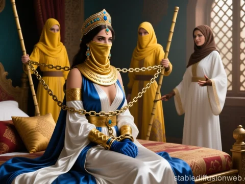 Regal Harem Lady in Chains with Attendants