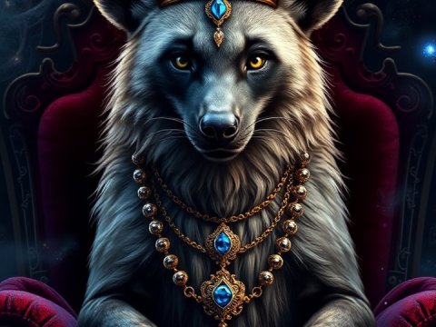 Regal Hyena King with Ornate Blue Jewels