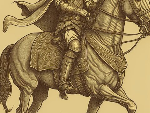 Regal King on Horseback in Detailed Armor