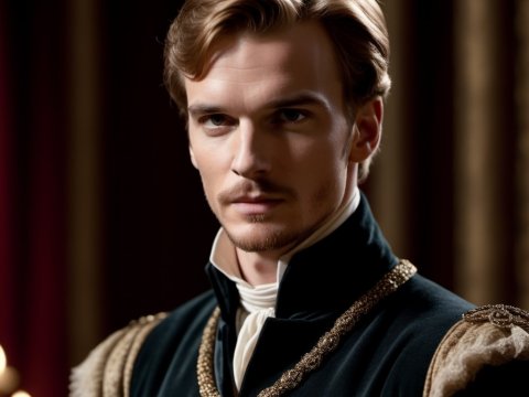 Regal Nobleman in Historical Attire with Ornate Medal