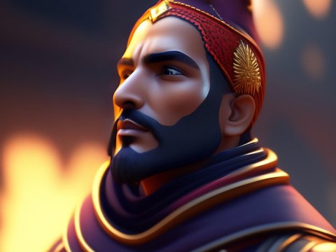 Regal Portrait of a Bearded King in Ornate Attire