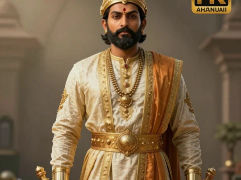 Regal Portrait of a Historical Warrior King in Traditional Attire