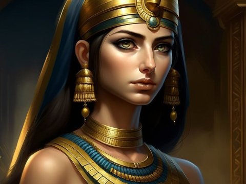 Regal Portrait of Cleopatra in Ancient Egyptian Attire