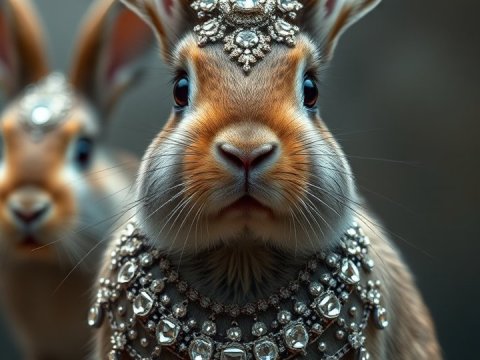 Regal Rabbits Adorned with Intricate Jewelry