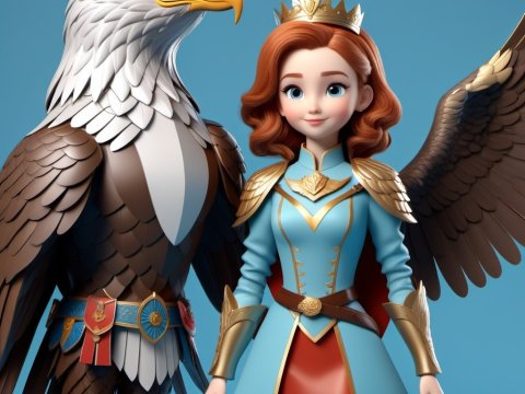 Regal Young Princess with Majestic Eagle Companion