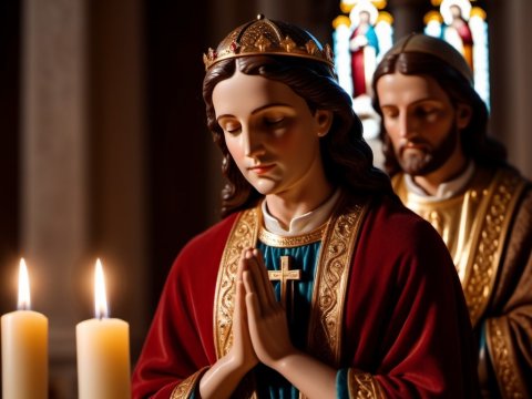Religious Statues Praying in a Church Setting