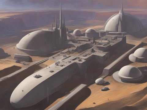 Remote Futuristic Military Base in Desert Landscape