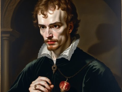 Renaissance Man Holding a Pipe with Apple Bowl