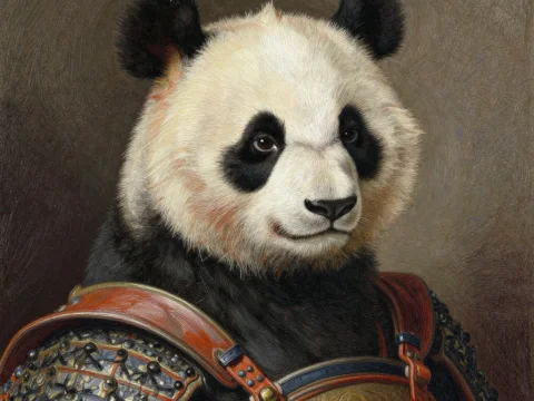 Renaissance Style Panda Samurai Portrait
